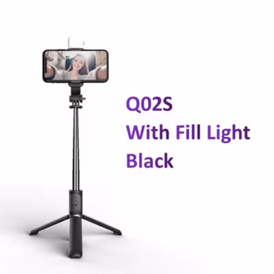 FANGTUOSI Tripod Hp Tongsis Monopod Portable Bluetooth with LED Light - QO2S - Black