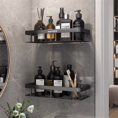 TaffHOME Rak Gantung Kamar Mandi Organizer Rack Aluminium 2 PCS - SHR241 - Black