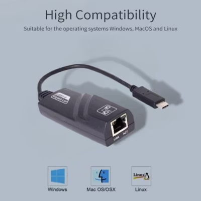 TelDay Adaptor USB Type C to LAN RJ45 Ethernet Adaptor 100Mbps - TD100 - Black