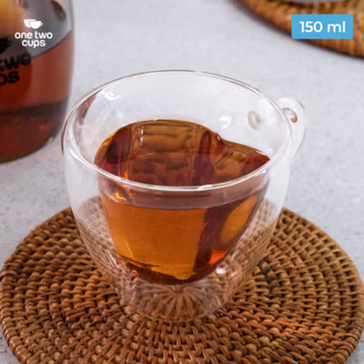 One Two Cups Cangkir Kopi Kaca Tahan Panas Double Wall Love Cup 150ml - Transparent