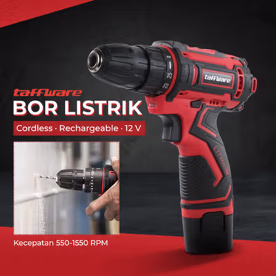 Taffware Bor Listrik Cordless Lithium Battery Electric Screwdriver 12V - KR564 - Red