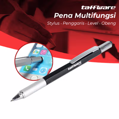 Taffware Pena Multifungsi Plastik Stylus Penggaris Waterpass Obeng - 9625 - Black