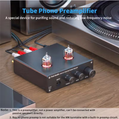 Fosi Audio Preamplifier Bluetooth Phonograph 5654 with Vacuum Tube - Box X3 - Black