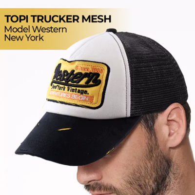 FLB Topi Trucker Jaring Mesh Hat Western New York Vintage - F207 - Black