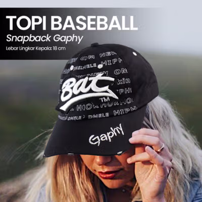 MOONBIFFY Topi Baseball Cap Bordir Bat Gaphy - MB18 - Black