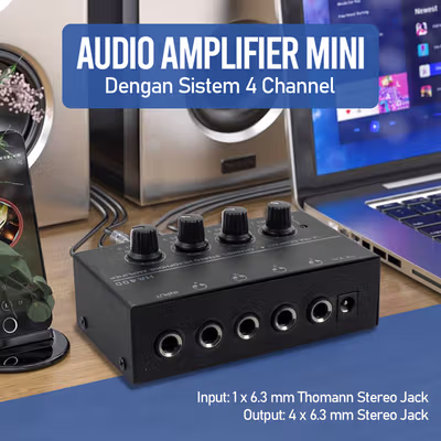 TaffSTUDIO MicroAMP Audio Amplifier Mini Headphone 4 Channel Stereo - HA400 - Black