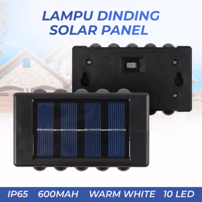 TaffLED Lampu Dinding Solar Outdoor Modern IP65 600mAh Warm White 10 LED - H6 - Black