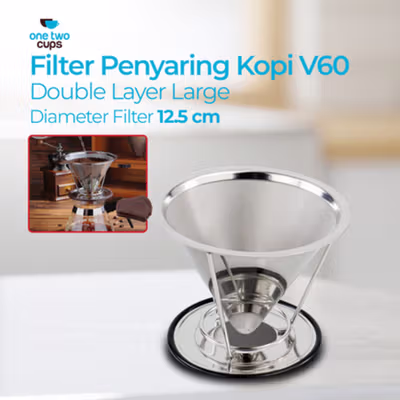 One Two Cups Saringan Kopi Stainless Steel Filter V60 Large - F-412 - Silver