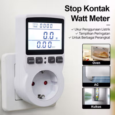 CMS Stop Kontak Watt Meter Overload Cost Alarm Digital Display - PM04-B - White