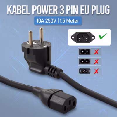 QISHI Kabel Power 3 Pin 16A 250V EU Plug 1.5M - 168B11 - Black
