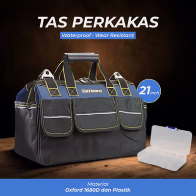 Taffware Tas Perkakas Storage Tool Bag Waterproof Wear Resistant 21 Inch - A02584 - Blue