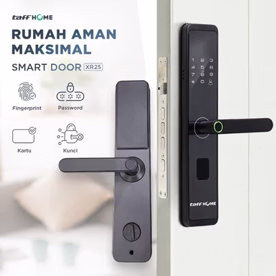 TaffHOME Smart Door Lock Fingerprint Password Card Alarm - XR25 - Black
