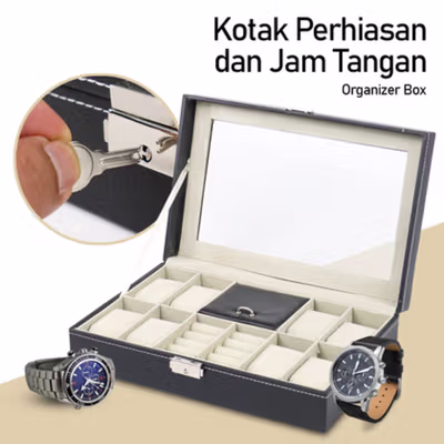 Rhodey Kotak Jam Tangan dan Perhiasan Organizer Box - Black