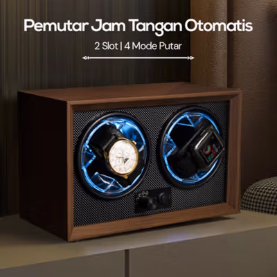 BETTER Watch Winder Walnut Wood Pemutar Jam Tangan Otomatis 2 Slot - SKW166-B - Black/Brown