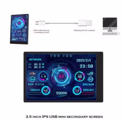 HLFEC Second Screen Monitor Sensor CPU GPU HDD Panel IPS 3.5 Inch - HL-3 - Black