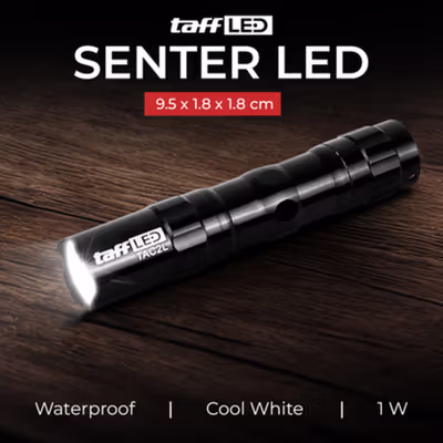 TaffLED Police Senter LED Flashlight Waterproof 1W - TAC 2L - Black