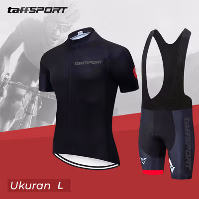 TaffSPORT STRAVA Pakaian Olahraga Sepeda Pria Cycling Jersey Gel Pad L - DBT034 - Black