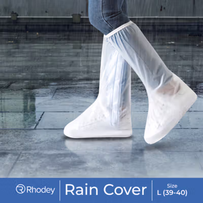 Rhodey Jas Hujan Sepatu Anti Air Rain Shoe Cover PVC with Zipper L - H-250 - White