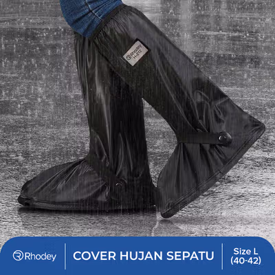 Rhodey Jas Hujan Sepatu Anti Air Rain Shoe Cover PVC Zipper Reflector L - H-212 - Black