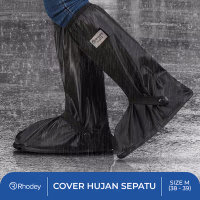 Rhodey Jas Hujan Sepatu Anti Air Rain Shoe Cover PVC Zipper Reflector M - H-212 - Black