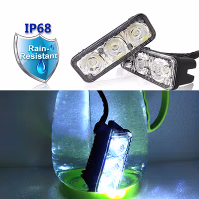 DRL Lampu Mobil Headlight LED Car Light Daytime Waterproof 3LED 1 Pair - HT7 - Black