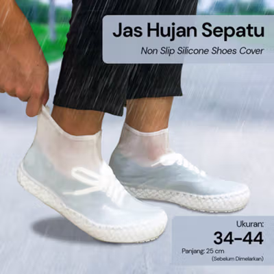 ERNESTNM Jas Hujan Sepatu Anti Air Rain Shoe Cover Silicone Non Slip 34-44 - S-150 - White