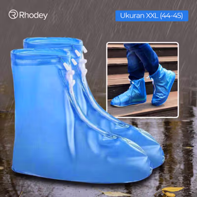 Rhodey Jas Hujan Sepatu Anti Air Rain Shoe Cover PVC with Zipper XXL 44-45 - F-250 - Blue
