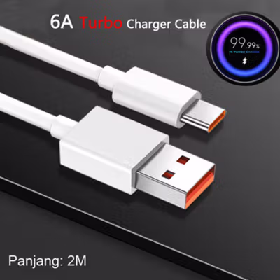 Kabel Data USB Type C Multifungsi Fast Charging 6A 2M - TC2 - White