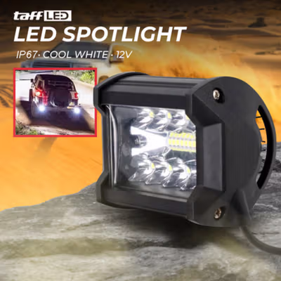 TaffLED Spotlight LED Foglamp Headlight Offroad IP67 Cool White 12V 4 Inch - JT050 - Black
