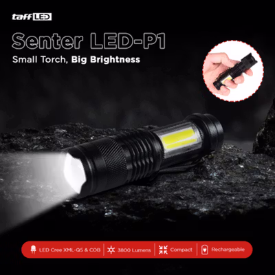 TaffLED Senter LED CREE XML-Q5 COB Waterproof IP54 3800 Lumens - P1 - Black