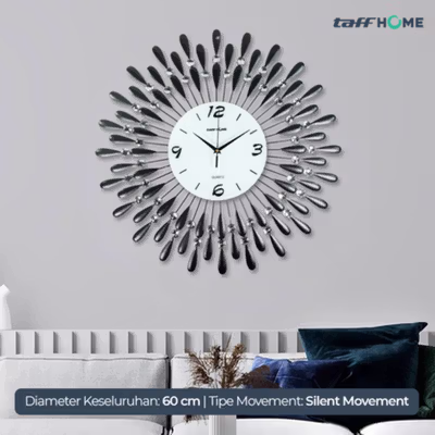 TaffHOME Jam Dinding 3D Quartz Creative Model Luxury Diamond 60cm - H12 - Black