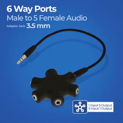 ALLOYSEED Splitter 6 Way Port Male to 5 Female Audio Earphone 3.5mm - JLT108 - Black