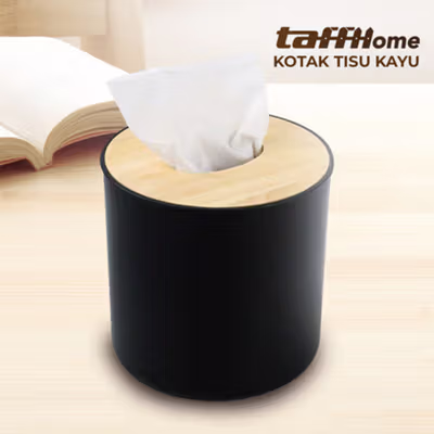 TaffHOME Kotak Tisu Kayu Multifungsi Wooden Tissue Box Tabung - ZJ003 - Black