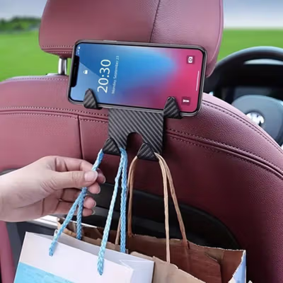 CHUYIREN Gantungan Barang Mobil Phone Holder Car Headrest Hook 2 in 1 - CY-11 - Black