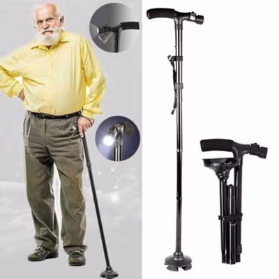 Magic Cane Lighted Crutch Tongkat Bantu Jalan Walking Stick LED Light - EL-0087 - Black