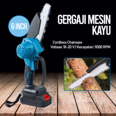 Taffware Gergaji Mesin Kayu Cordless Chainsaw Motor 6 Inch - D2605 - Black