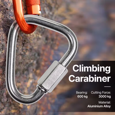 TaffSPORT Climbing Carabiner Stainless Steel Safety Lock - CE40 - Silver