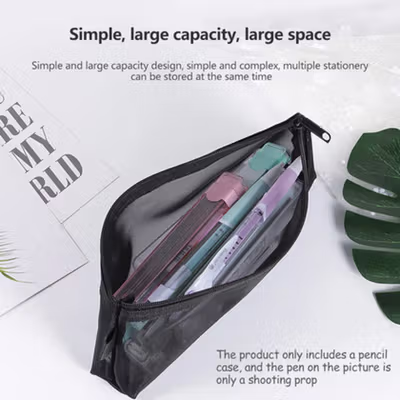 ZANZAN Tempat Pensil Jaring Mesh Pencil Case Zipper Storage - Z20 - Black