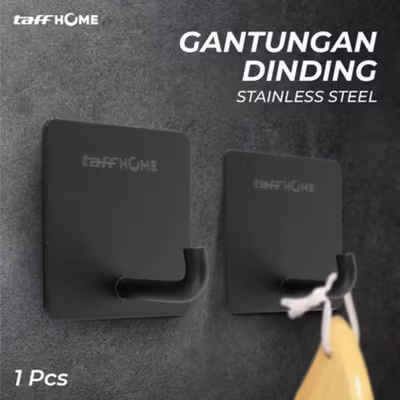 TaffHOME Gantungan Dinding Adhesive Wall Hook Stainless Steel - MT12 - Black