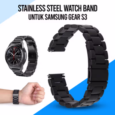 Stainless Steel Strap Watch Band 3 Pointer 22mm for Samsung Gear S3 - SS3 - Black