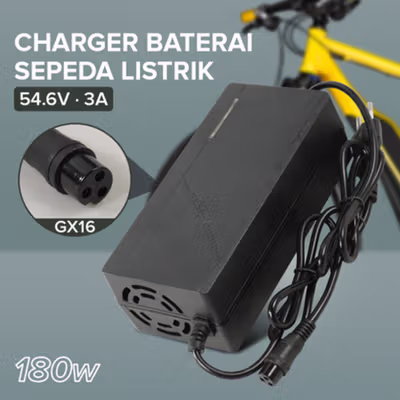 JNENCONN Adaptor Charger Baterai Skuter Sepeda Listrik 54.6V 3A - 48V3 - Black
