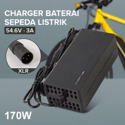 JNENCONN Adaptor Charger Baterai Skuter Sepeda Listrik XLR 54.6V 3A - 48V3A - Black