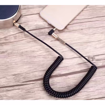 Kabel AUX Jack 3.5mm HiFi Spring Type L 1.5M - 161218 - Black