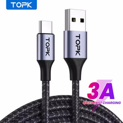 TOPK Kabel Charger USB Data Multifungsi Fast Charging Braided 3A 1M USB Type C - AN10 - Black