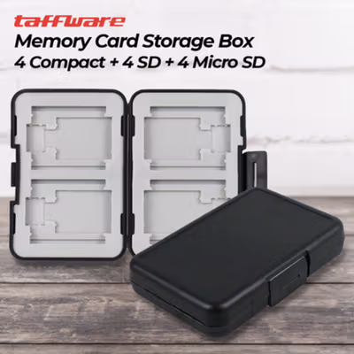 Taffware Case Memory Card Storage 4 Slot for Compact, SD, and Micro SD - WC0572 - Black