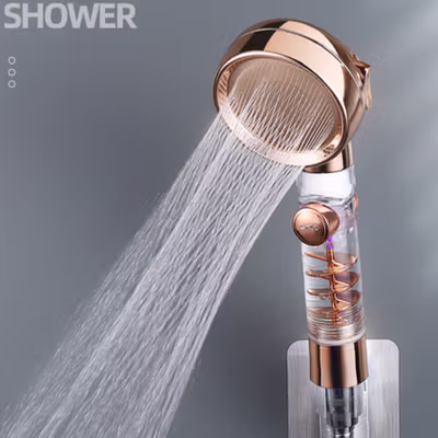 BeRain Kepala Shower Mandi Handheld Transparent ABS Plastic 3 Mode - BR-2313 - Rose Gold