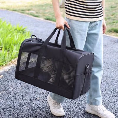 HATLUES Tas Kucing Anjing Portable Breathable Oxford Pet Carrier - HT-42 - Black