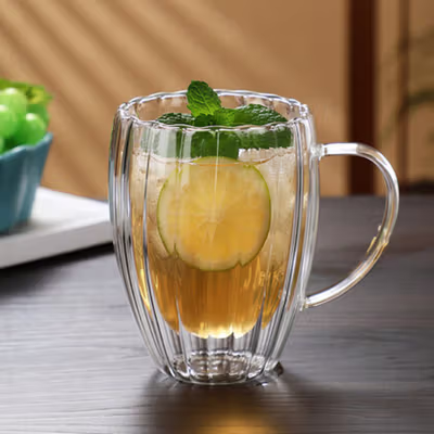 HOTCLOU Cangkir Kopi Kaca Tahan Panas Double Wall Aesthetic Mug 350ml - HT-35 - Transparent