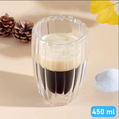 WAAOPO Gelas Kaca Aesthetic Tahan Panas Double Wall Stripe Glass 450ml - WP-45 - Transparent