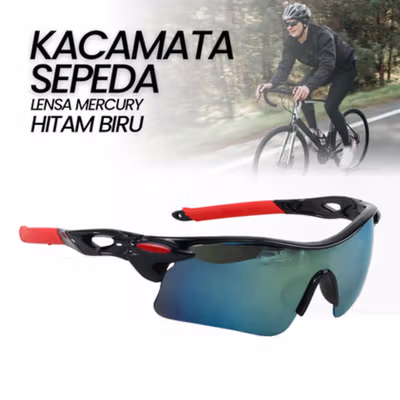 OULAIOU Kacamata Sepeda Lensa Mercury Cycling Sunglasses - 9181 - Black/Blue